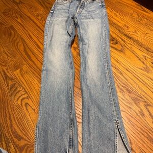 EB Denim Light Blue Straight-Leg Jeans with Hem Slit